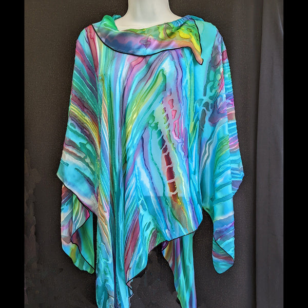 Drape Art Top with collar  Teal Gems